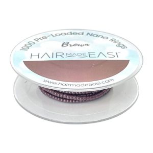 Product: string of 1000 Hair Made Easi Silicone-Lined Pre-Loaded Nano Rings on roll - Brown