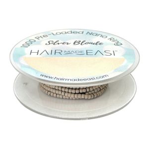 Product: string of 1000 Hair Made Easi Silicone-Lined Pre-Loaded Nano Rings on roll - Silver Blonde
